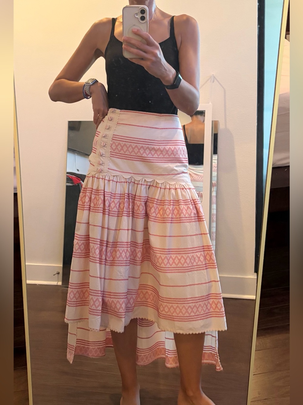 Raisa Anthropology Women's Pink Patterned Tiered Midi Skirt